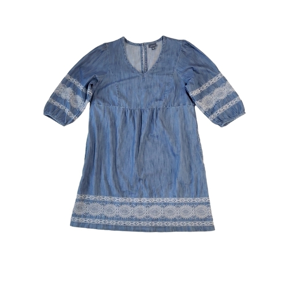 J.jill Embroidered Indigo Peasant Dress, Color Luna Wash Multi, Size M - Picture 5 of 12